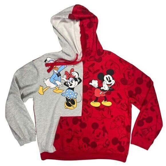 Disney Mickey and Friends Hoodie Womens Size XXL Red Grey Pouch Pocket Pullover - Picture 2 of 13